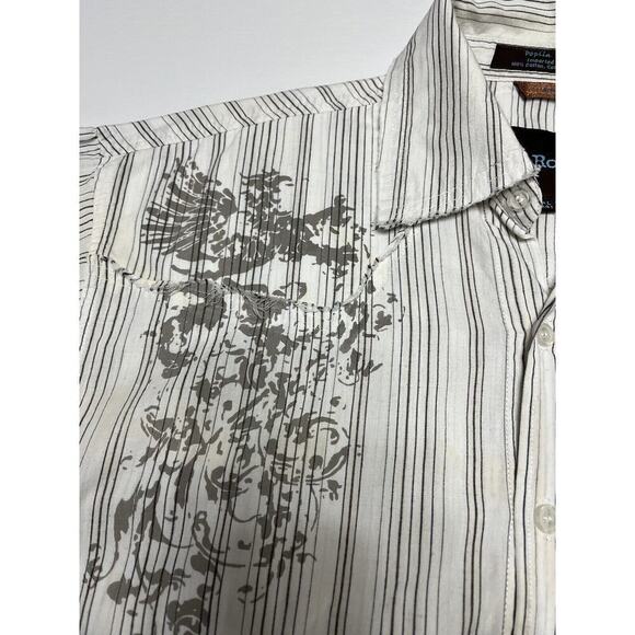 Roar Shirt Men Large Long Sleeve Button Up White Striped Distressed Hems Western - Picture 3 of 11